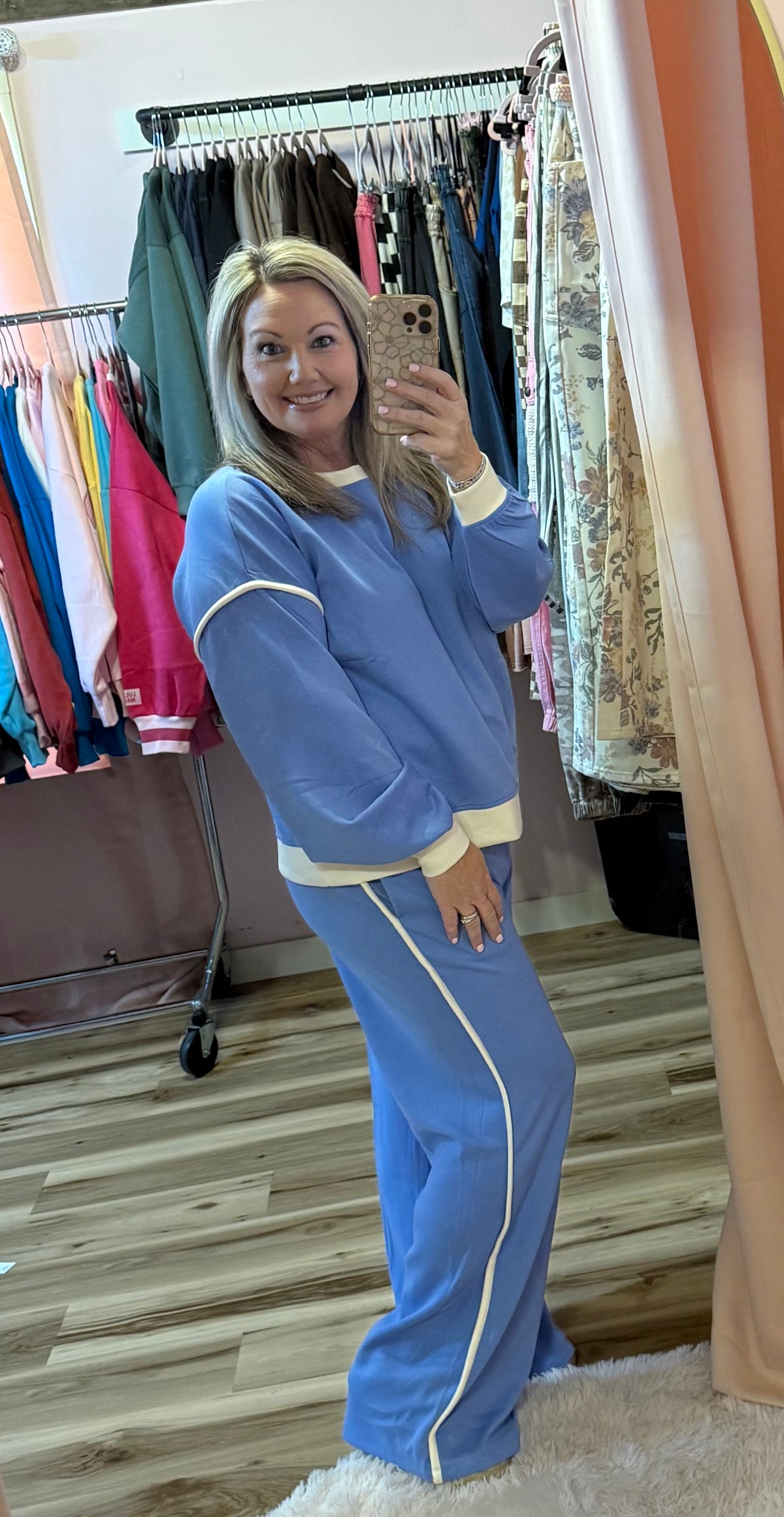SCUBA SWEATSHIRT AND PANT SET WITH TRIM PIPING