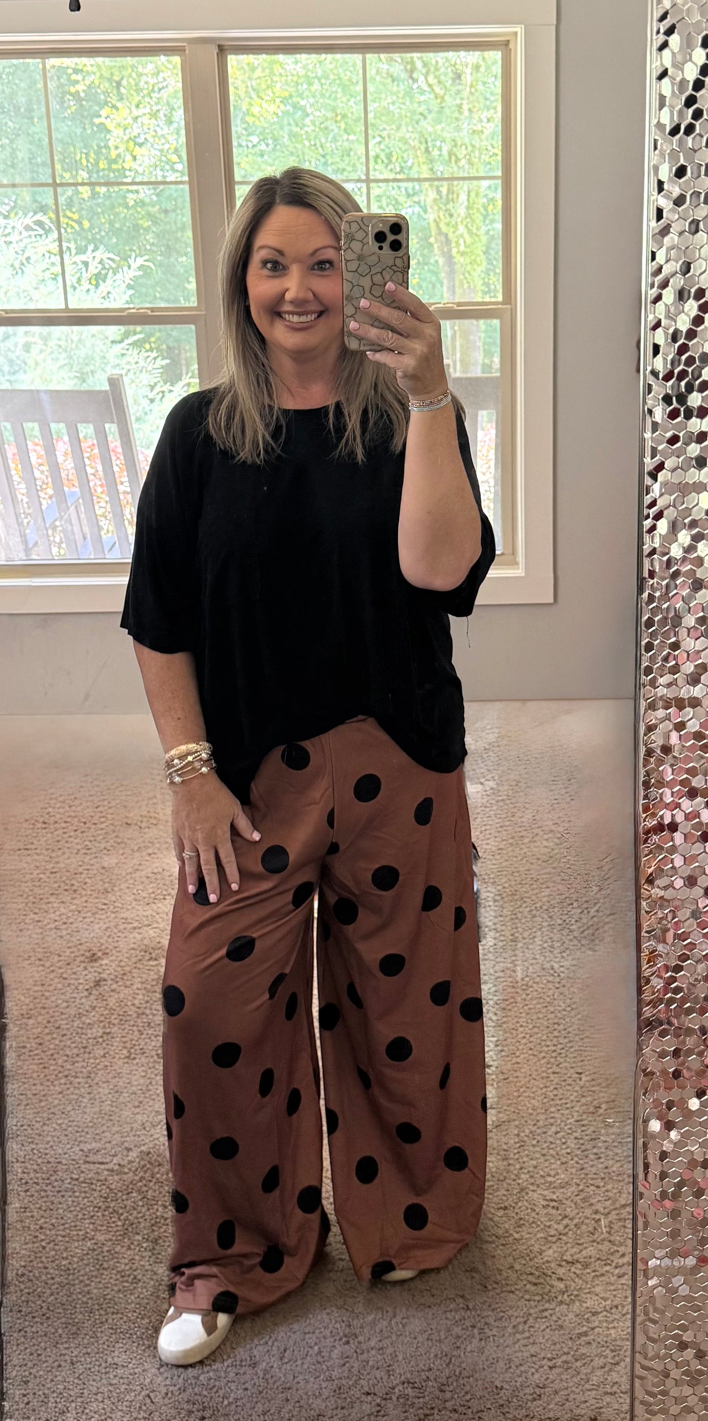 POLKA DOT WIDE LEG PULL ON PANTS