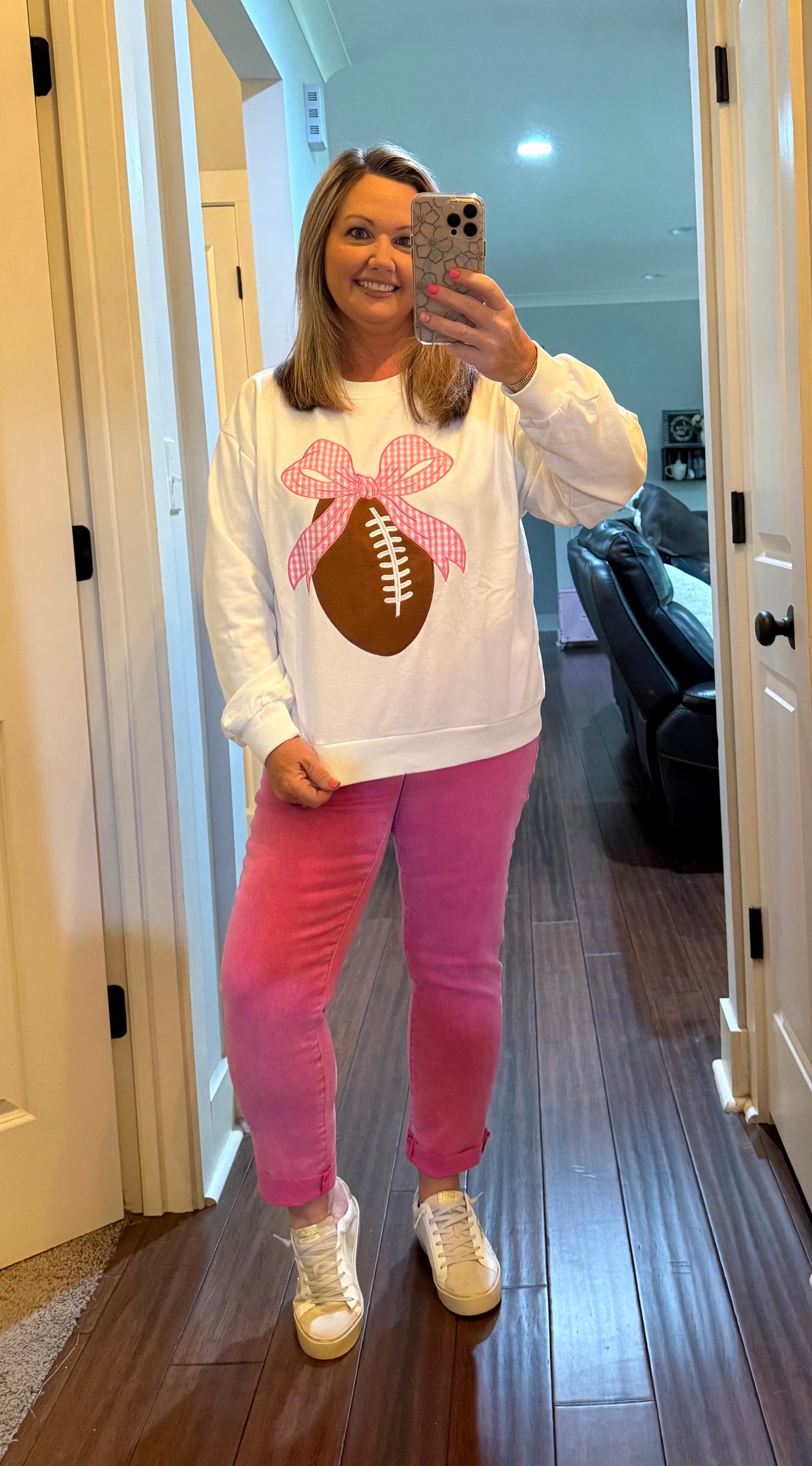 RIBBON BOW FOOTBALL CREWNECK