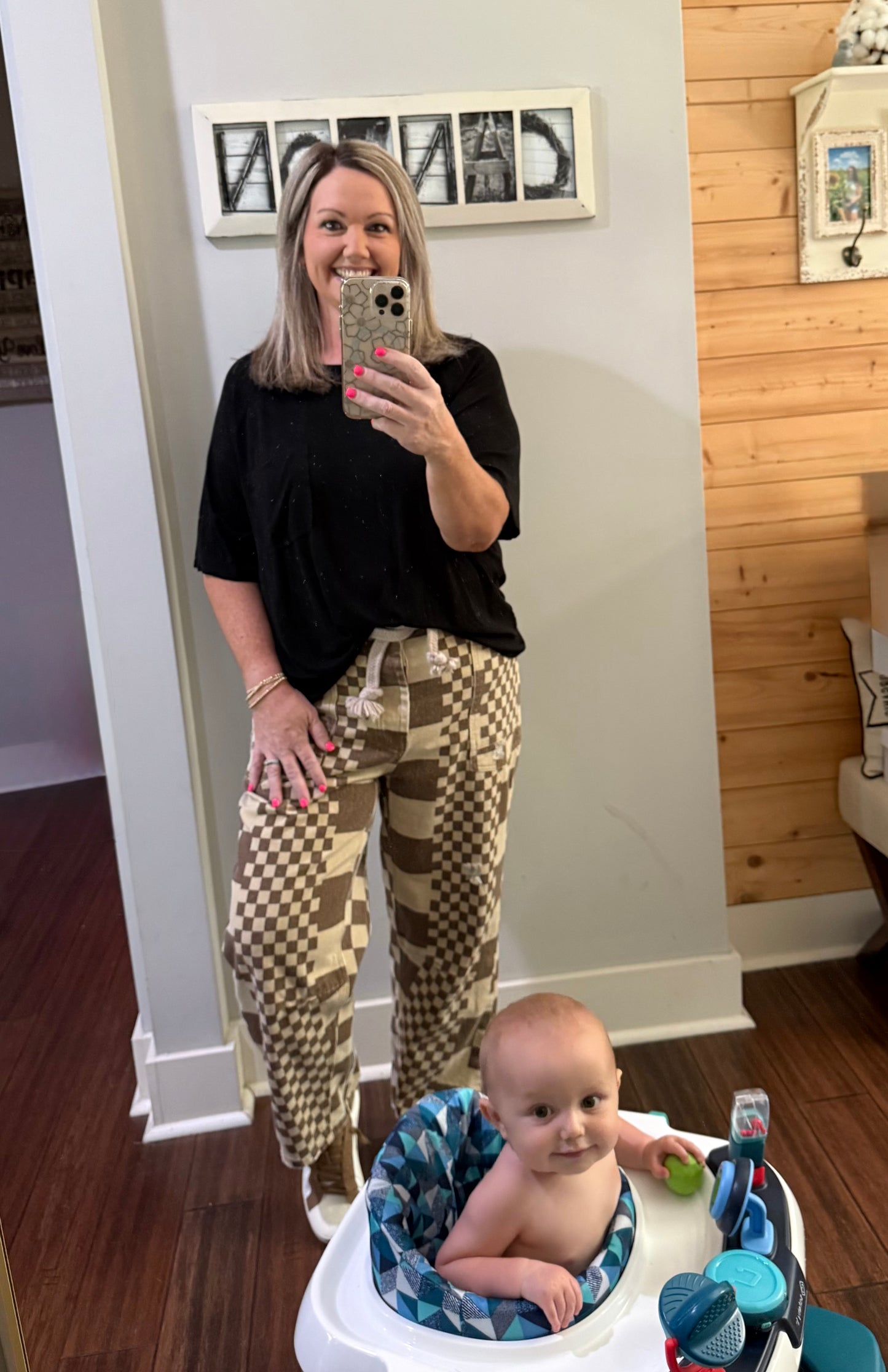 CHECKER BOARD DENIM PANTS