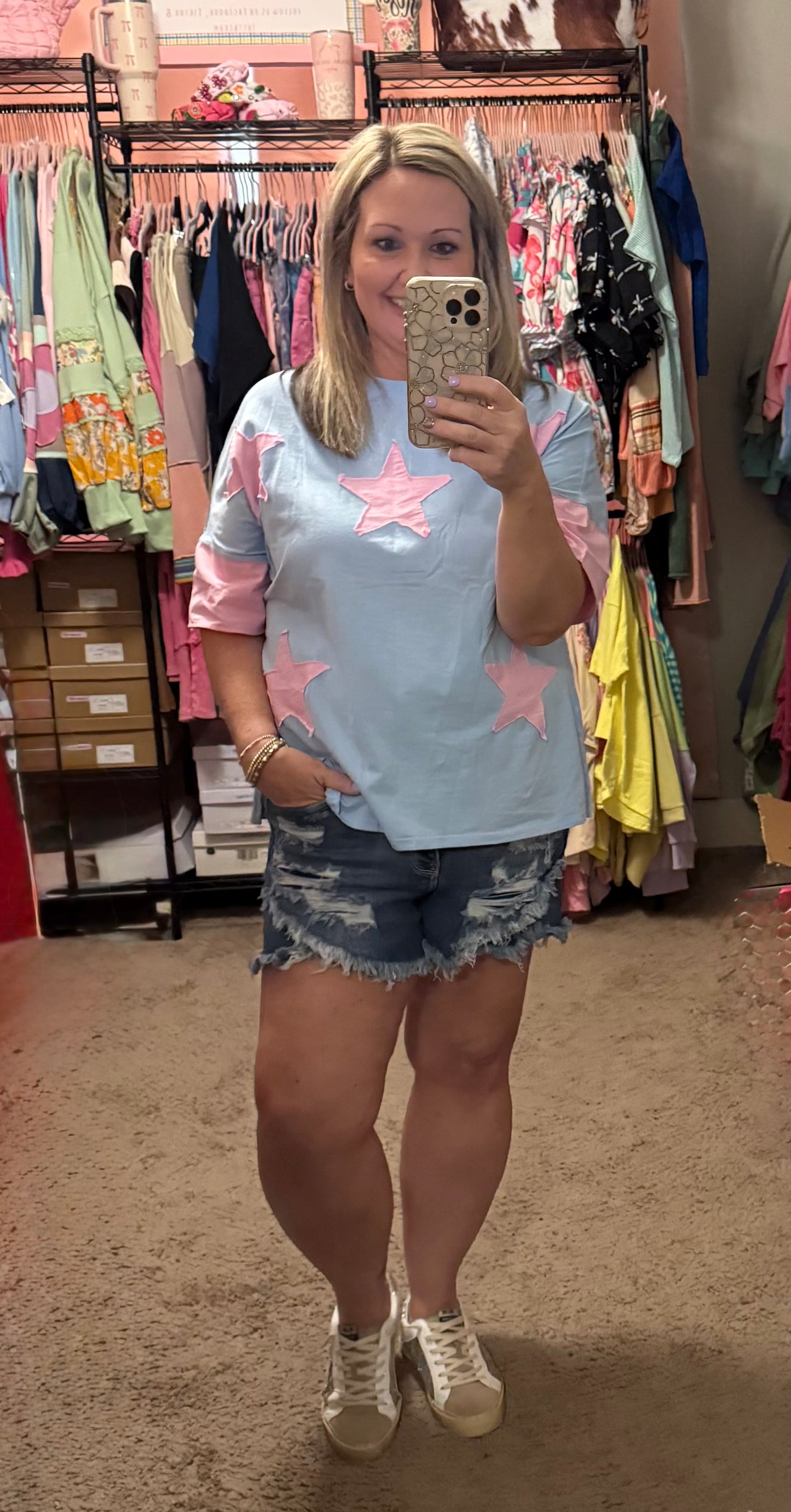 FRAYED STAR DENIN PATCHWORK TOP