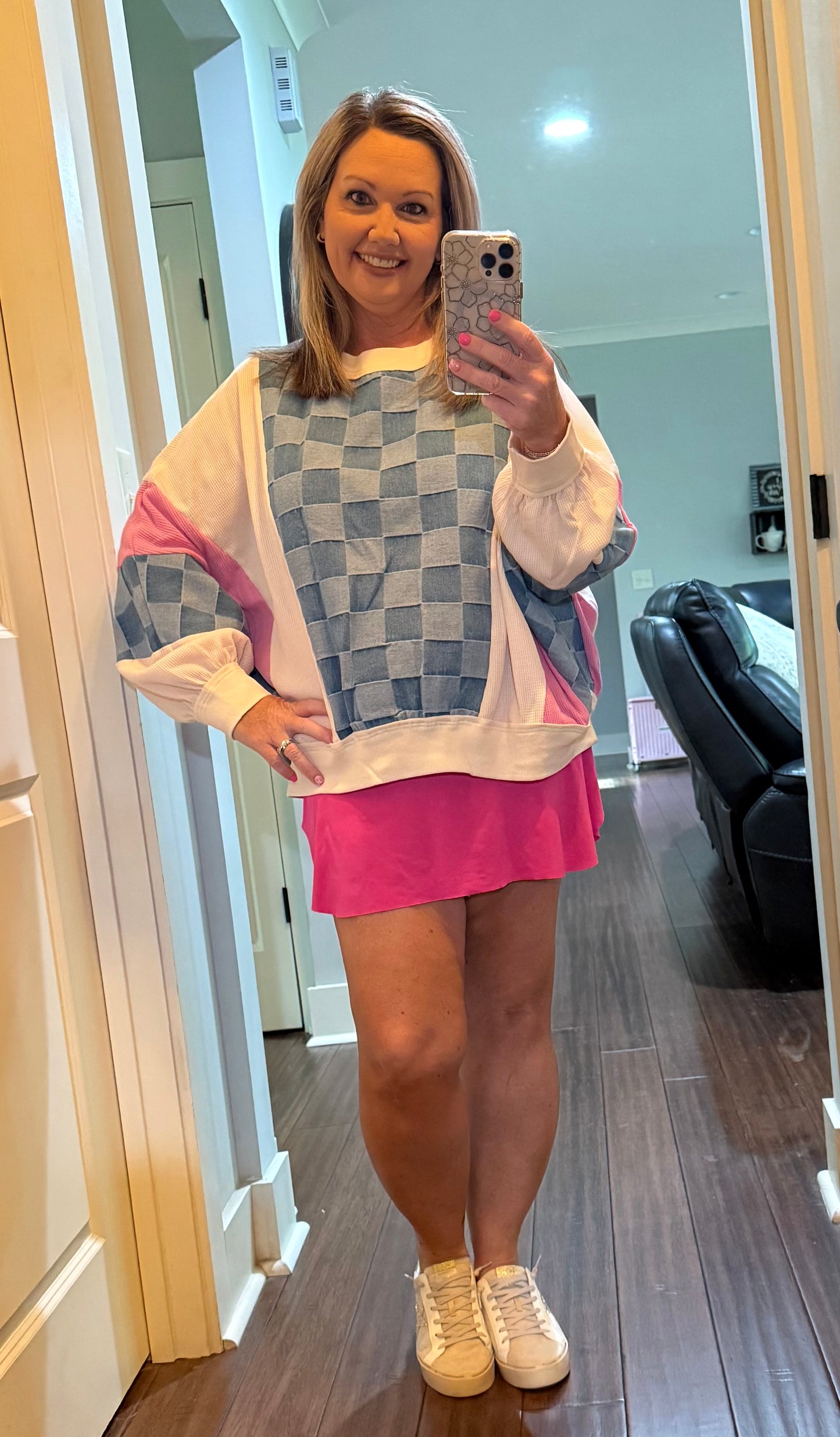 CHECKERED DENIM PULLOVER