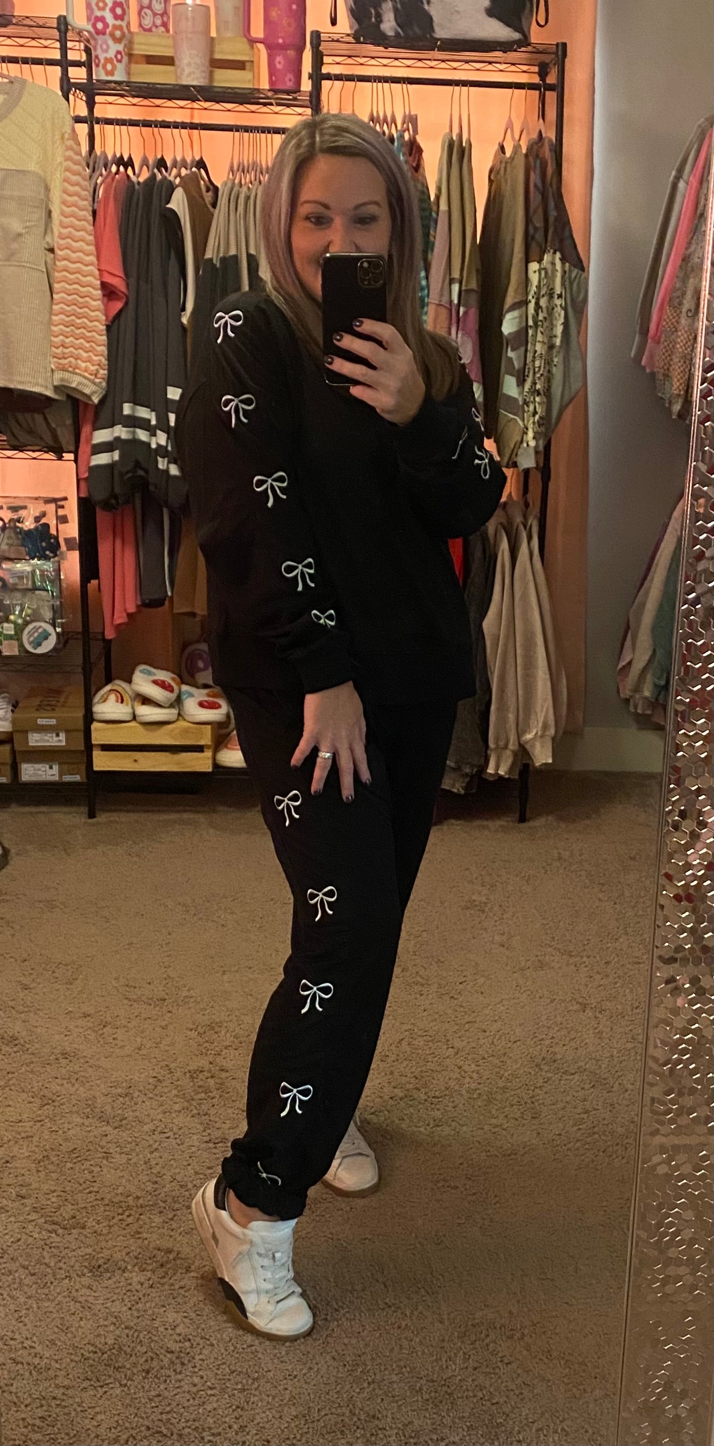 BOW EMBROIDERED FRENCH TERRY JOGGER SET