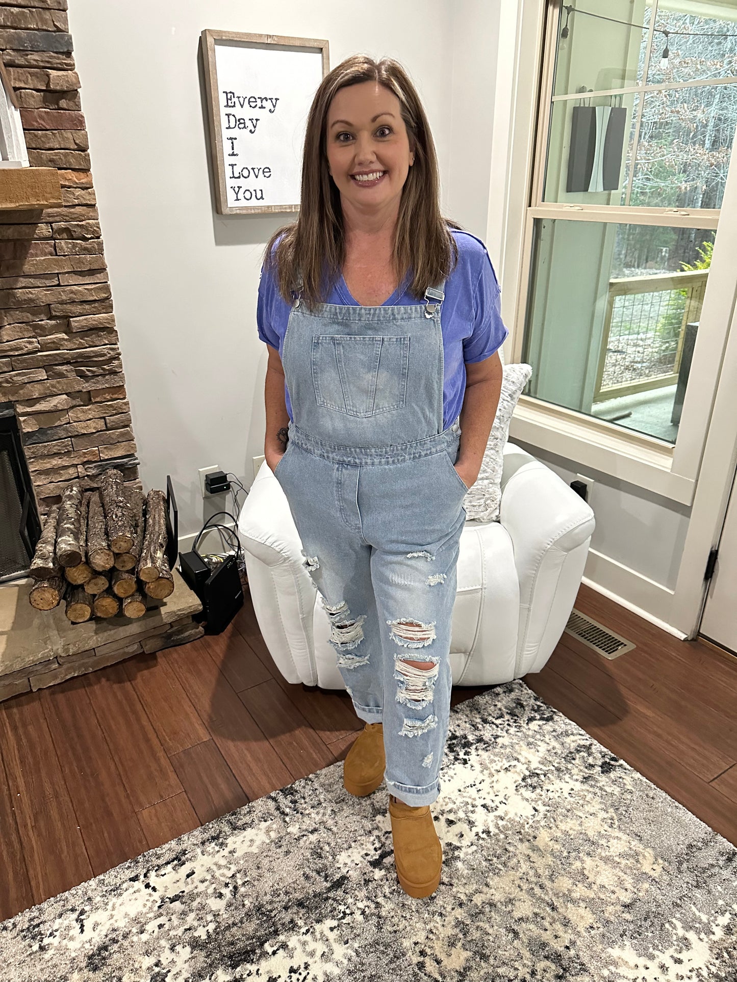 DISTRESSED DENIM OVERALLS