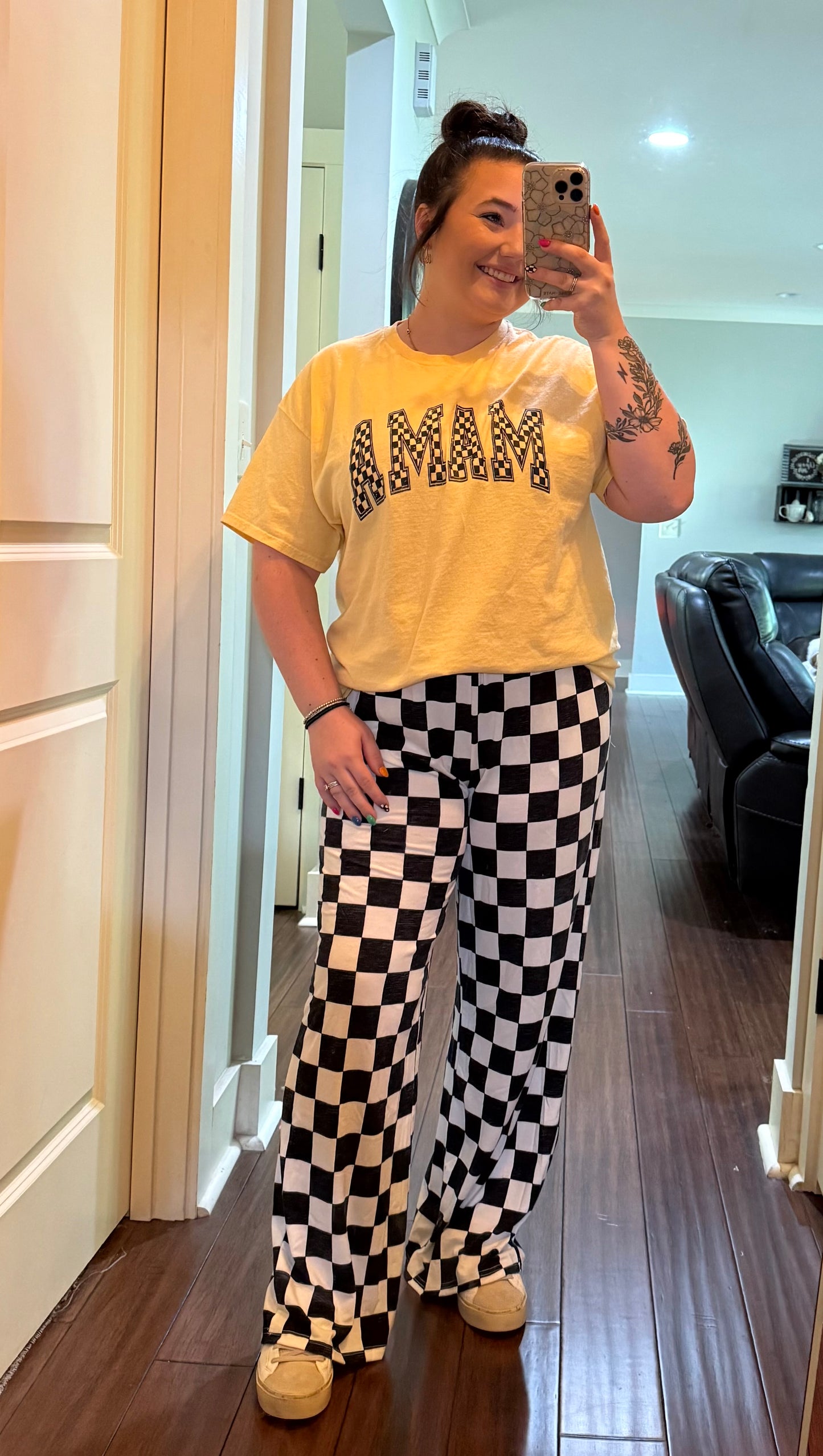 CHECKERED HIGH WAIST PANTS
