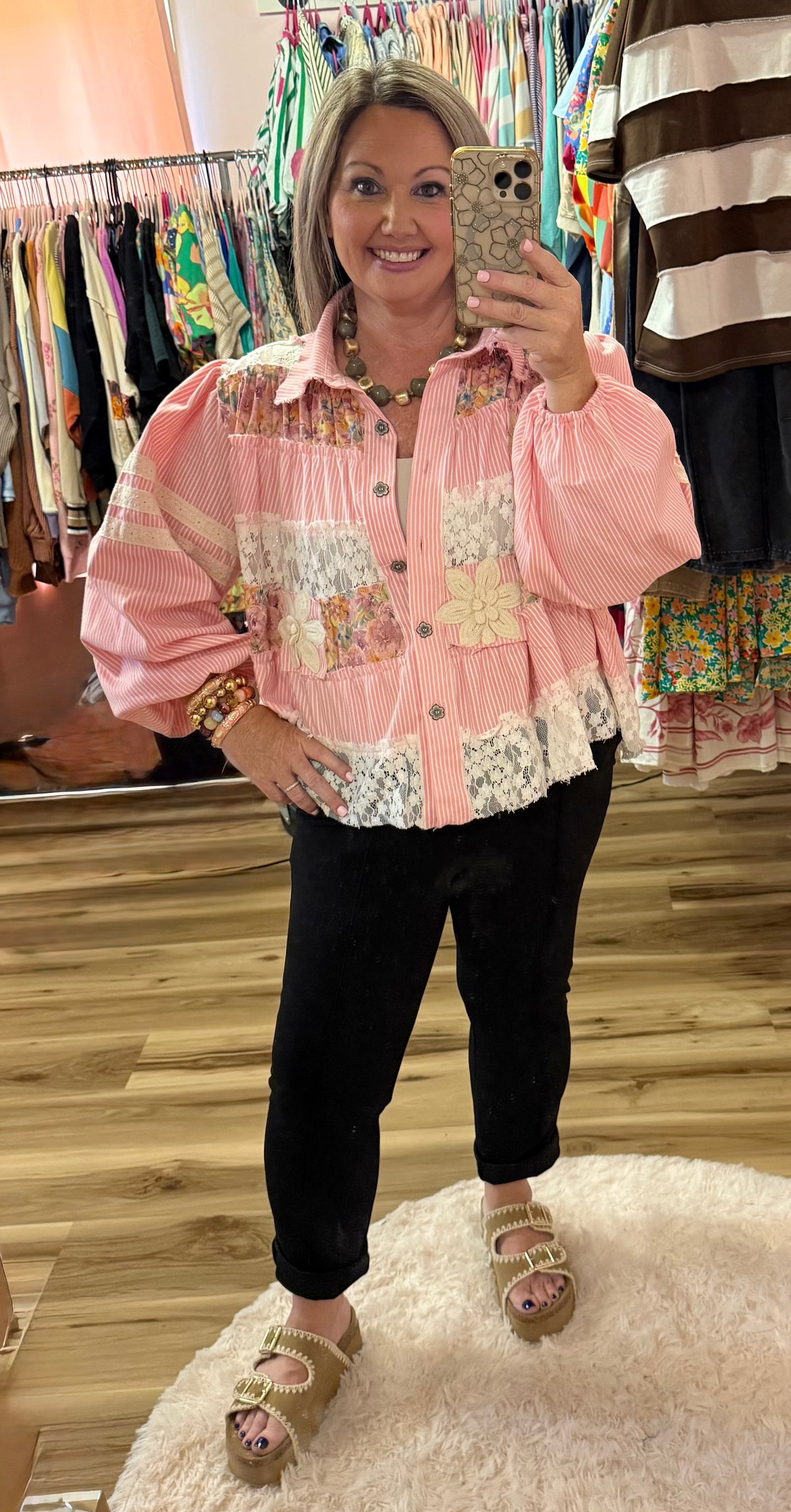 BALLOON SLEEVE BUTTON UP TOP