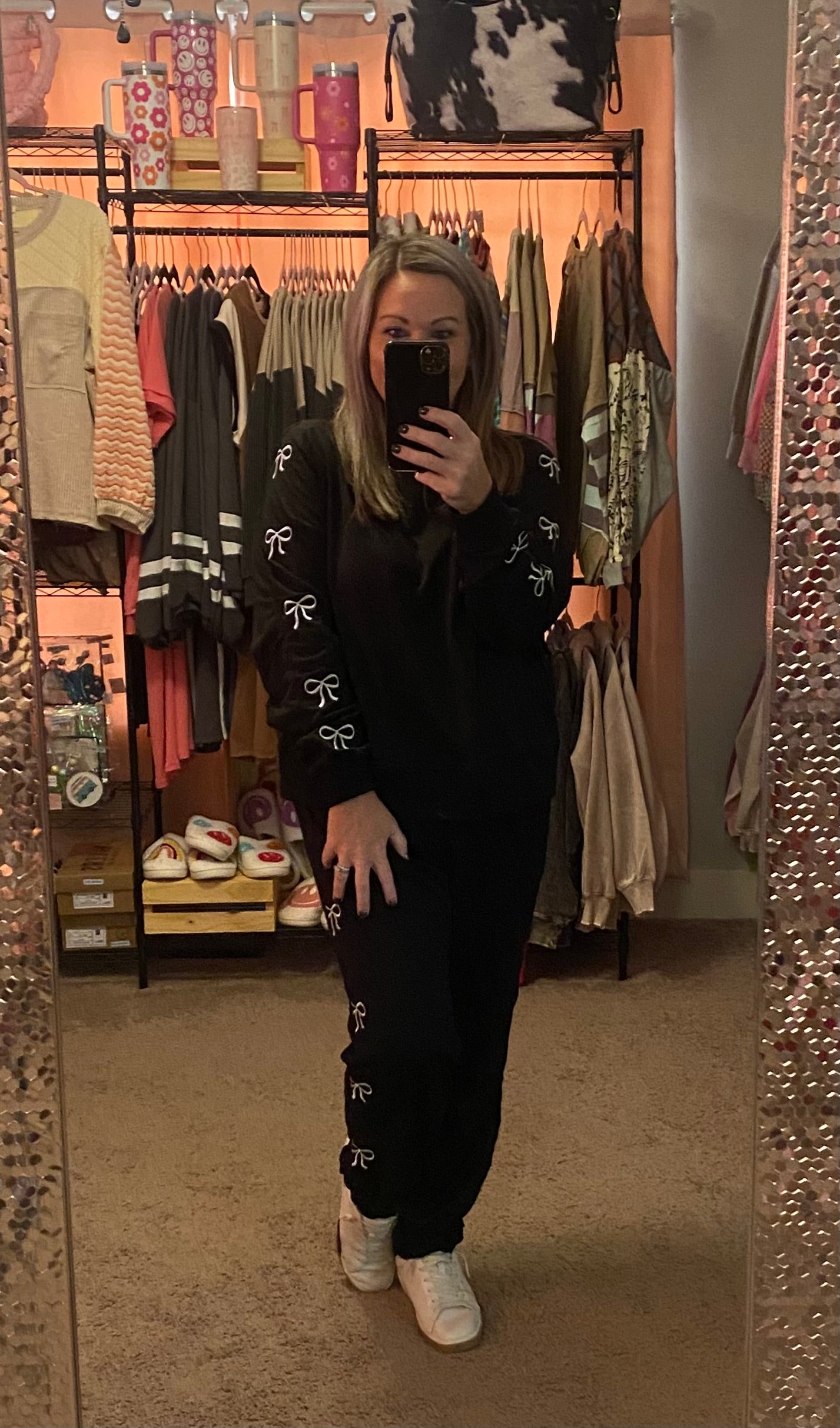 BOW EMBROIDERED FRENCH TERRY JOGGER SET