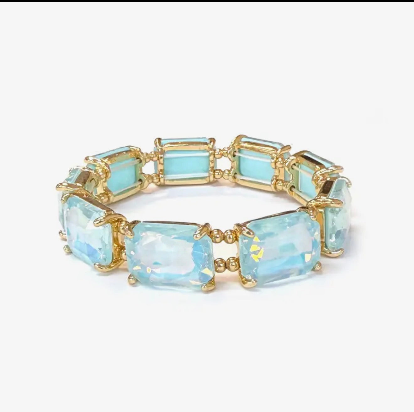 CUSHION CUT RECTANGLE GLASS CRYSTAL STRETCH BRACELET