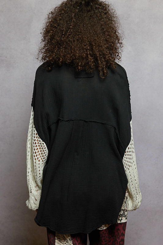 CROCHET SLEEVE BUTTON UP SHIRT
