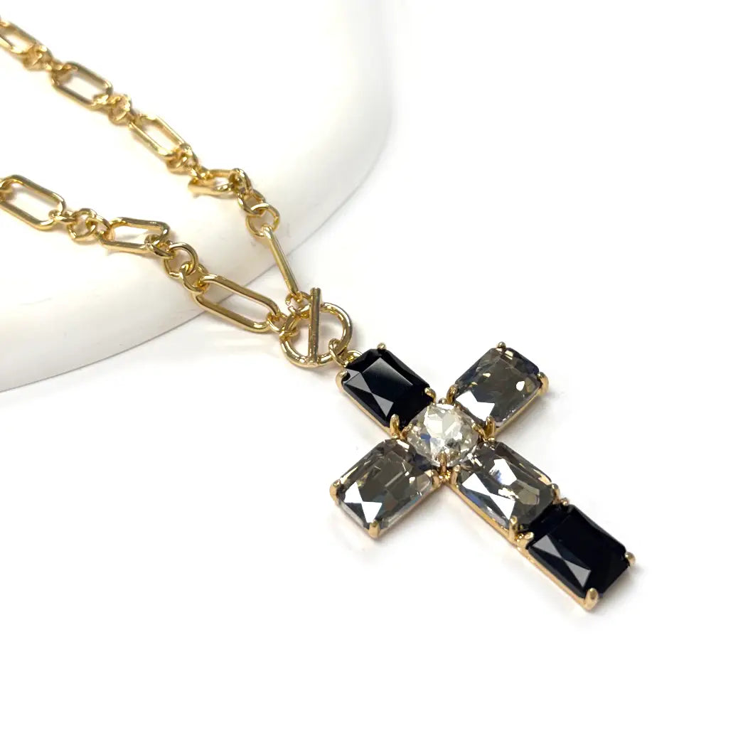 CROSS GLASS GEMSTONE PENDANT