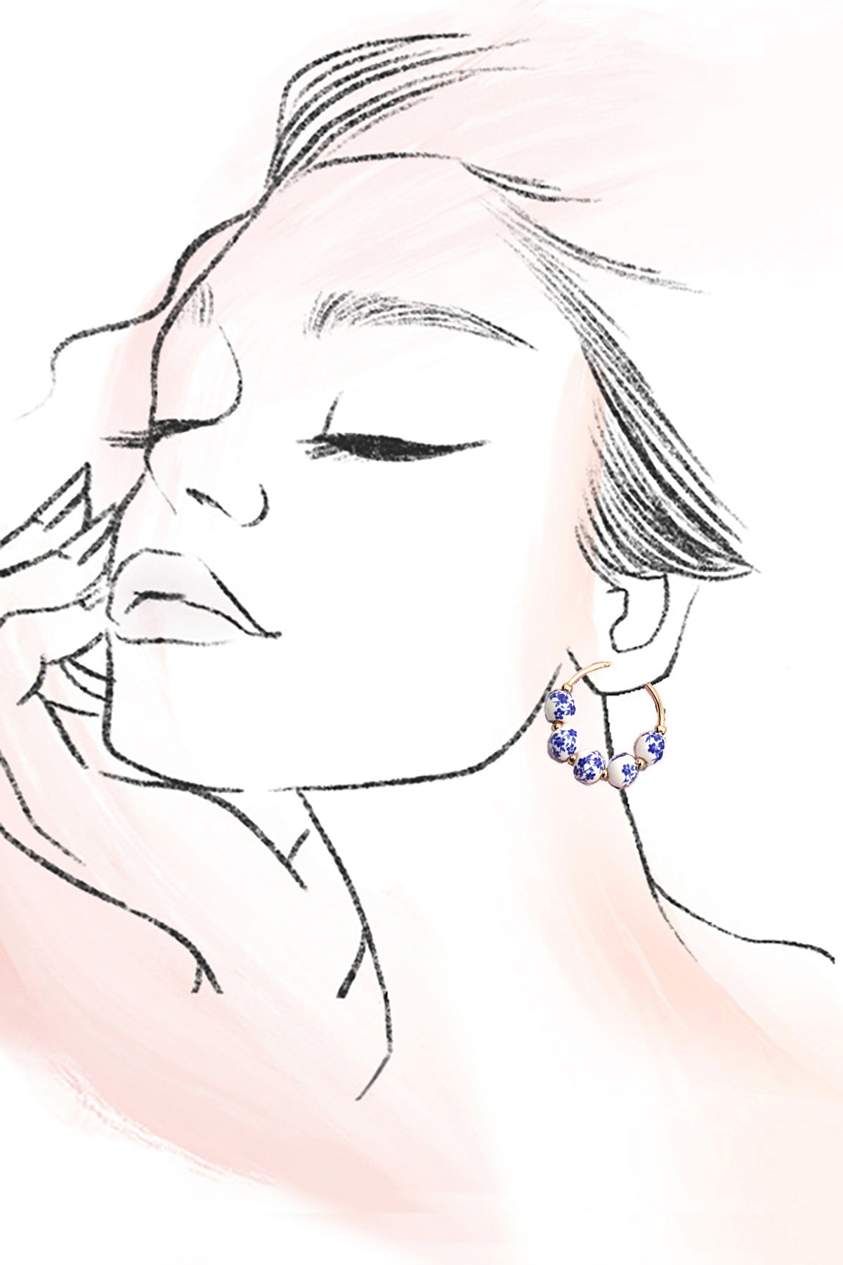 BLUE TOILE PATTERN HOOP EARRINGS