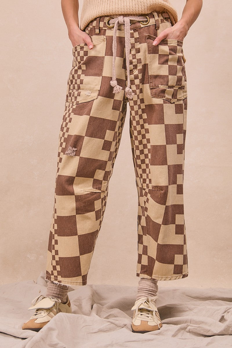 CHECKER BOARD DENIM PANTS