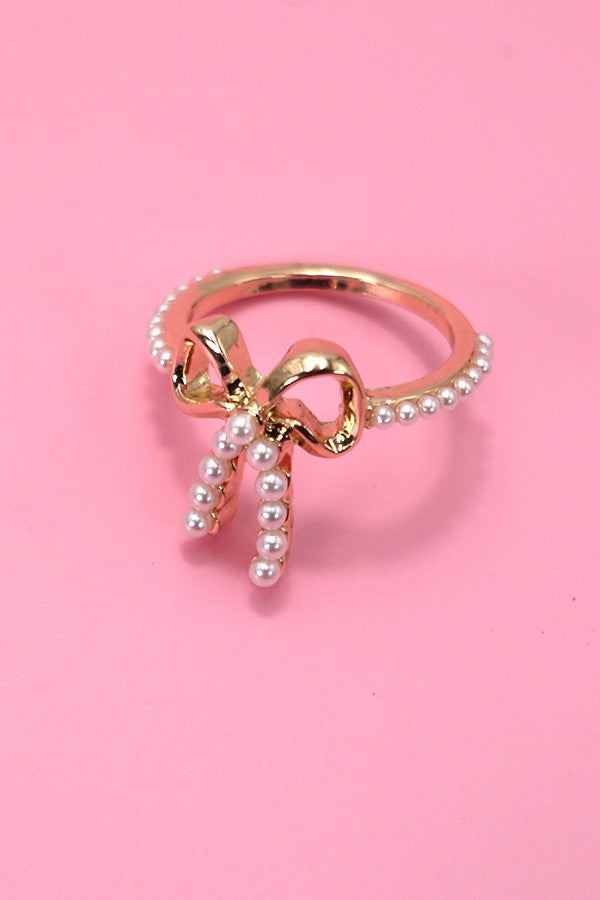 GOLD PEARL BOW RING