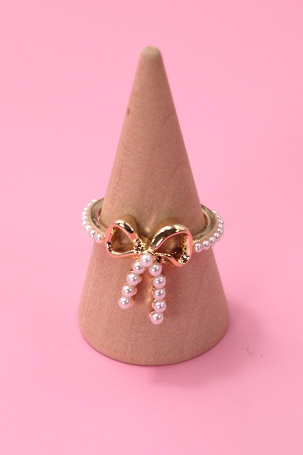 GOLD PEARL BOW RING