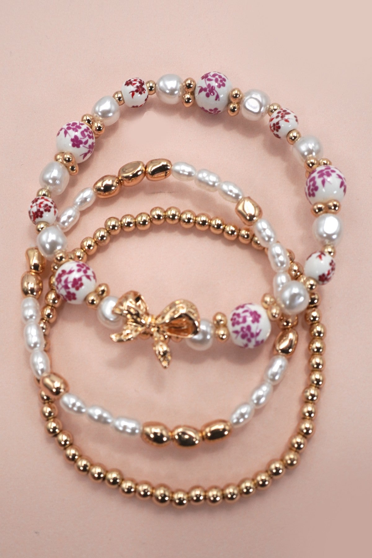 PINK TOILE AND BOW BRACELET