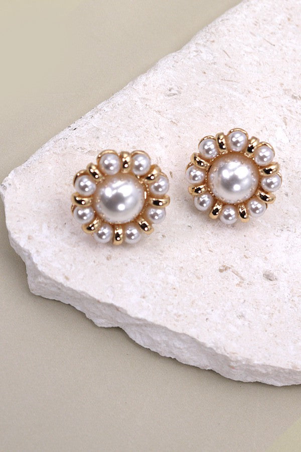 FLOWER PEARL STUD POST EARRINGS