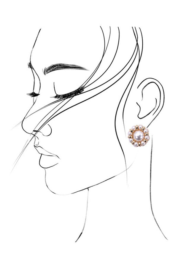FLOWER PEARL STUD POST EARRINGS