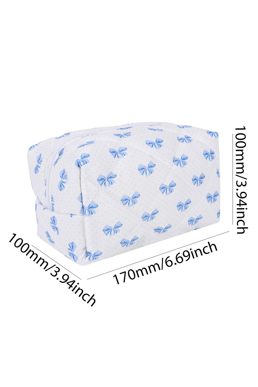 BOW QUILTED ZIPPER MAKEUP BAG