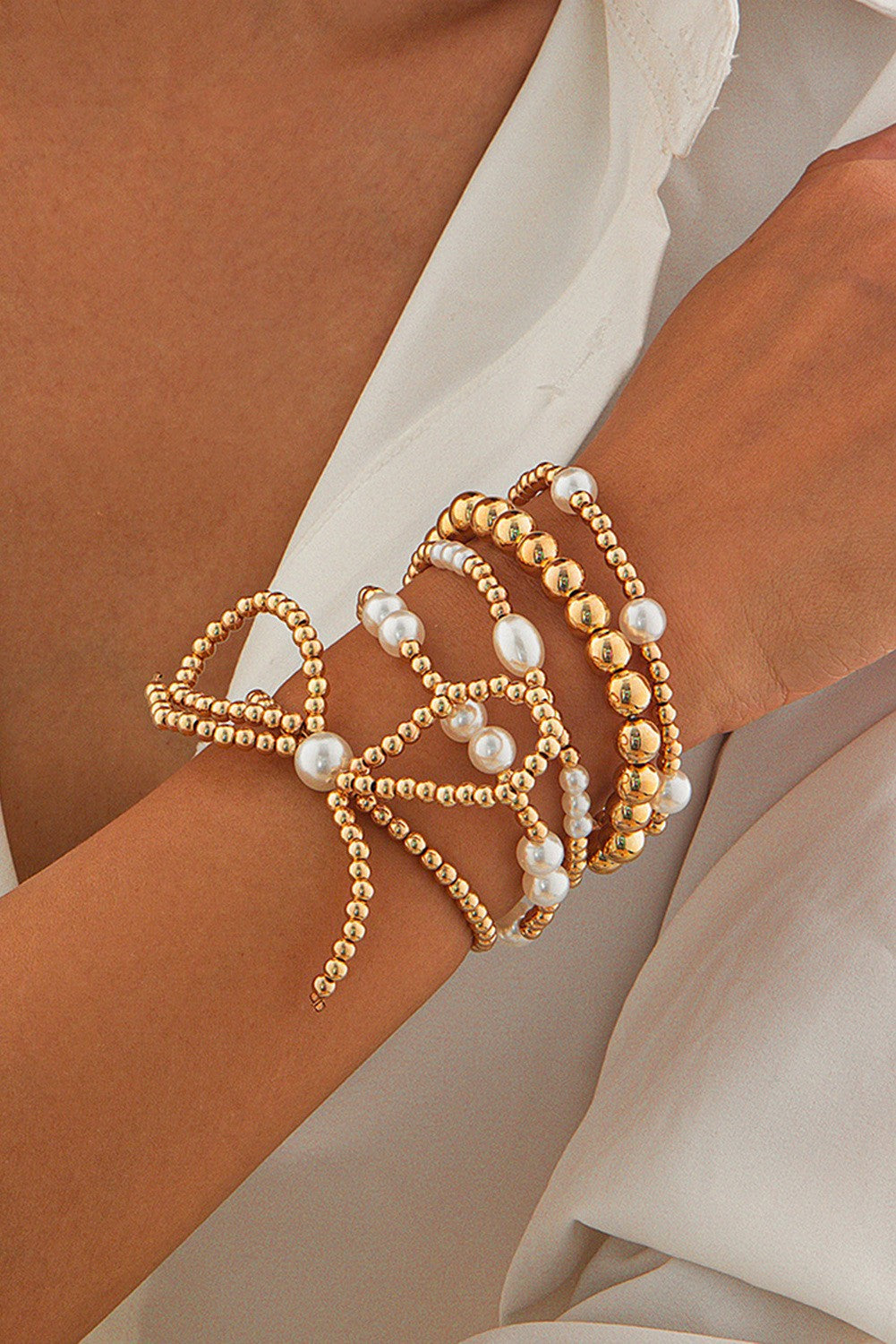 BOW KNOT PEARL BEADED BRACELET