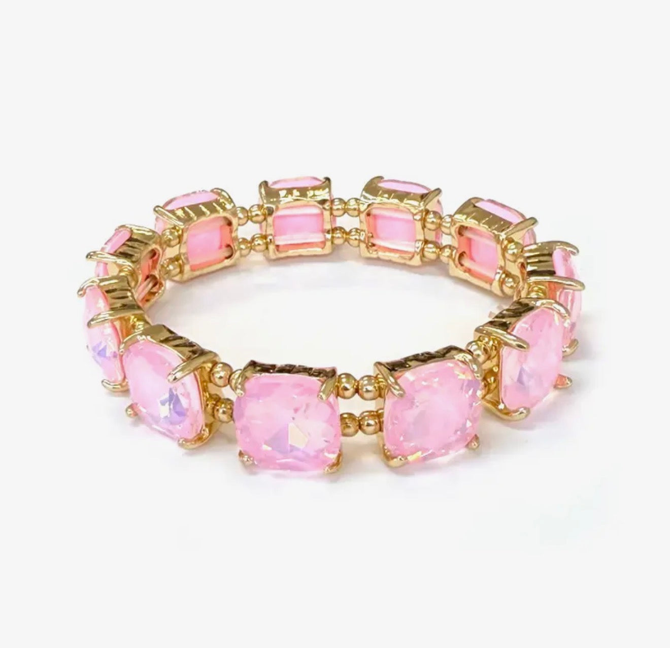 CUSHION CUT SQUARE GLASS CRYSTAL STRETCH BRACELET