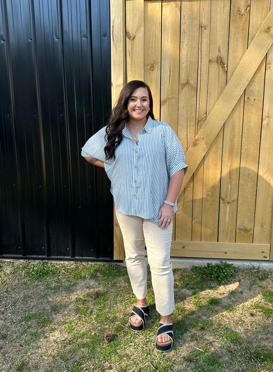 CLAUDIA STRIPED BUTTON UP TOP
