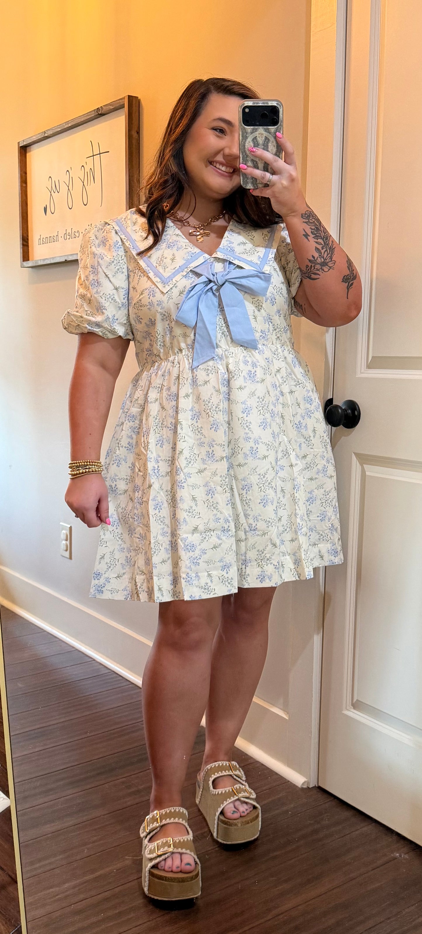 LILACS AND BOW MINI DRESS