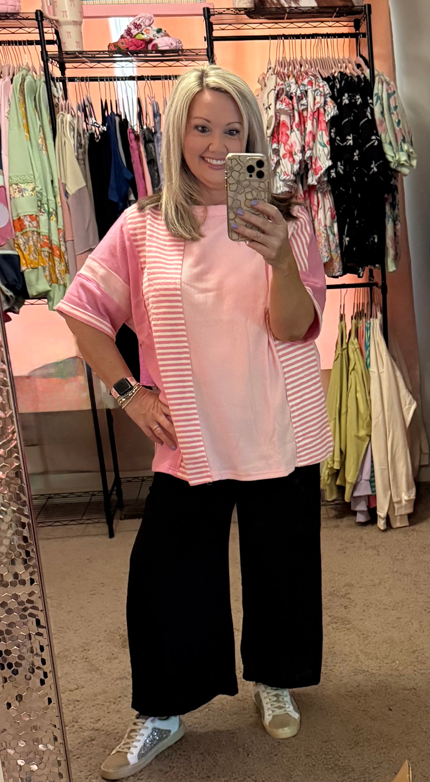 CURVY STRIPE WAFFLE PATCHWORK TOP