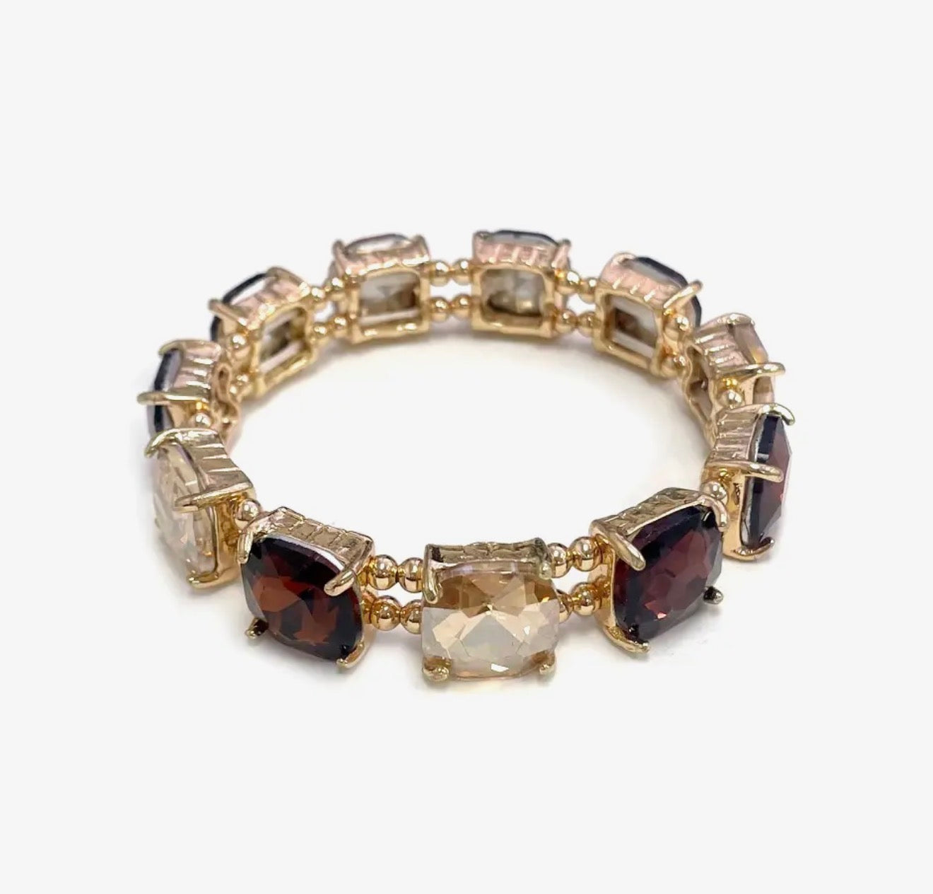 CUSHION CUT SQUARE GLASS CRYSTAL STRETCH BRACELET