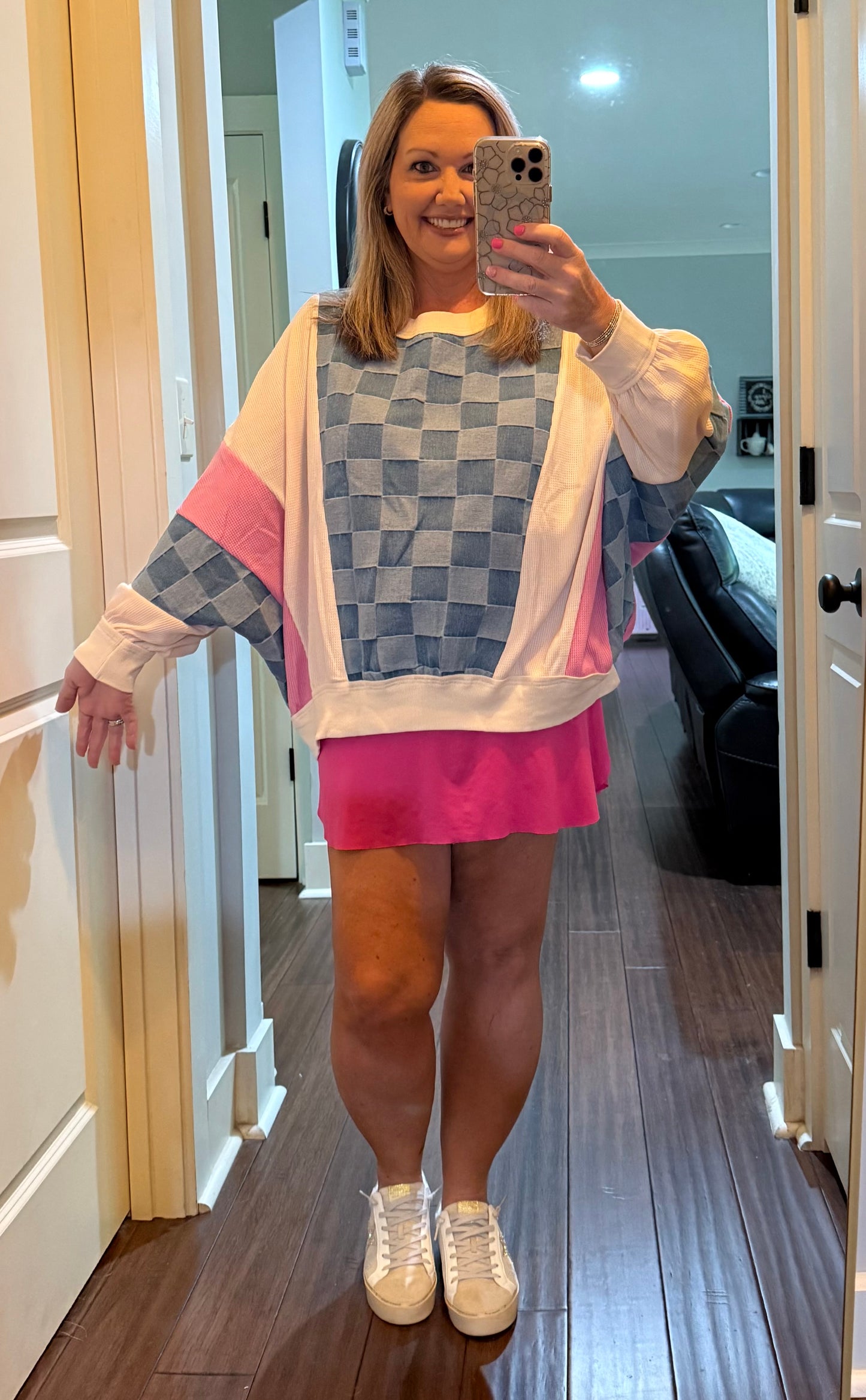 CHECKERED DENIM PULLOVER