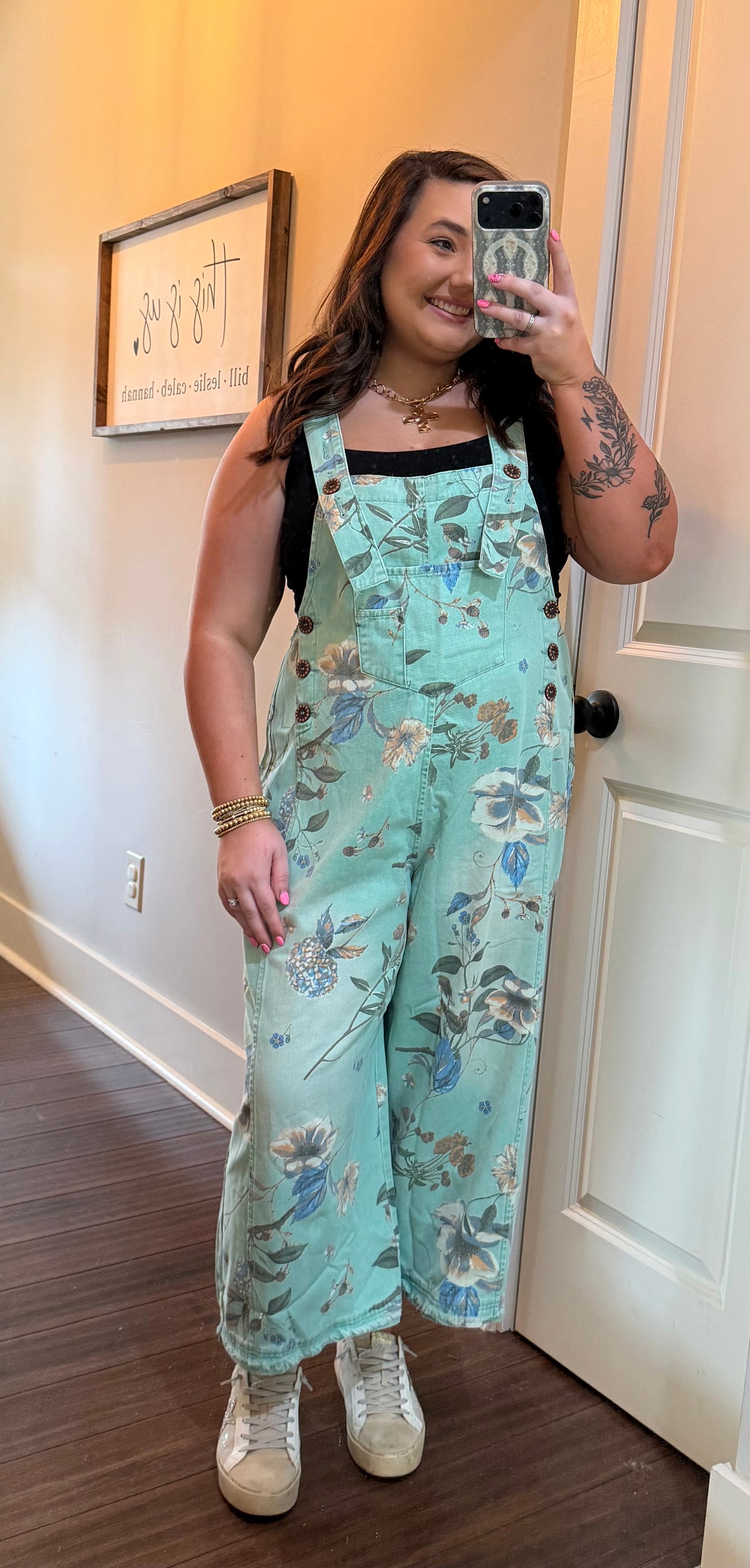 OLIVE CROPPED OVERALLS