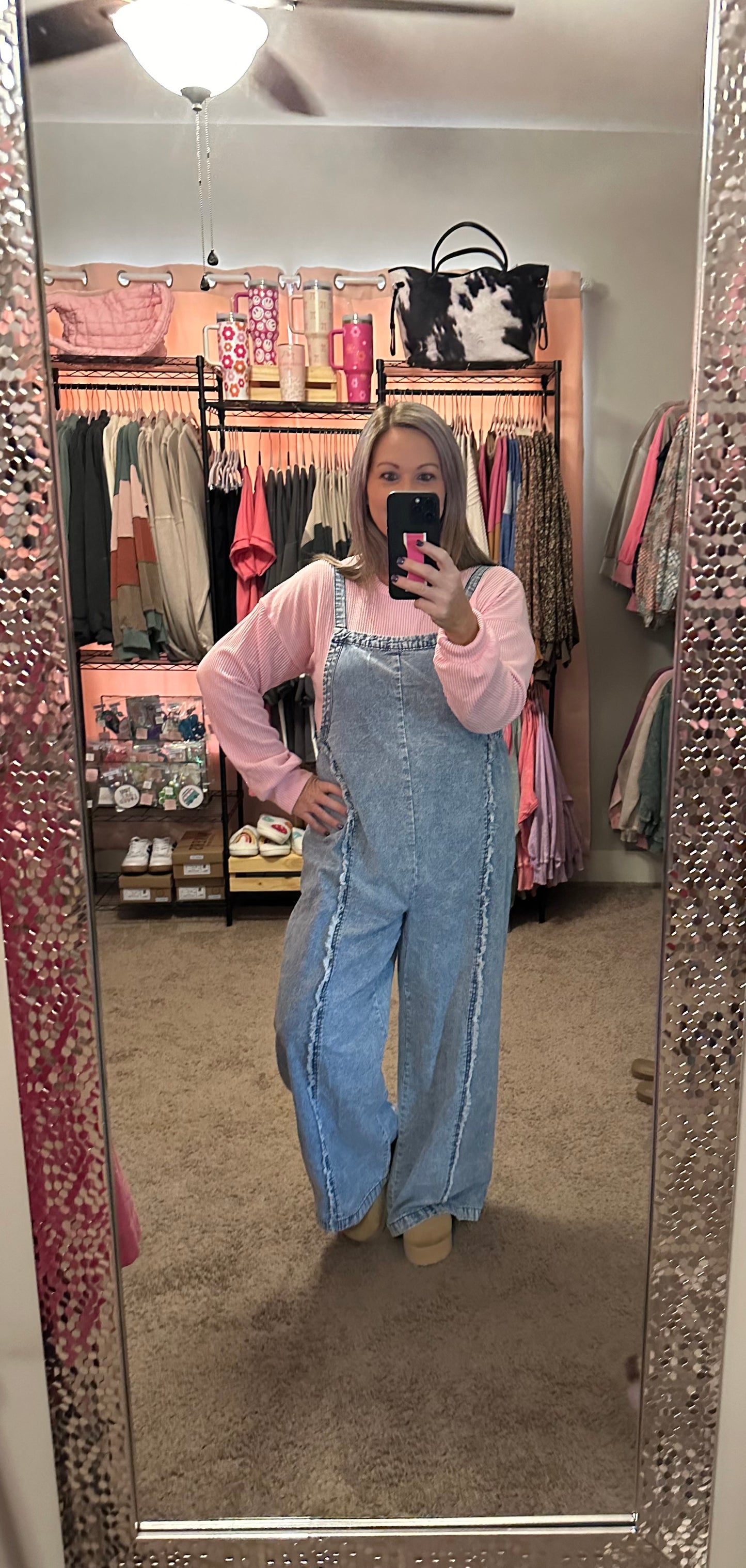 FRAYED DENIM OVERALLS