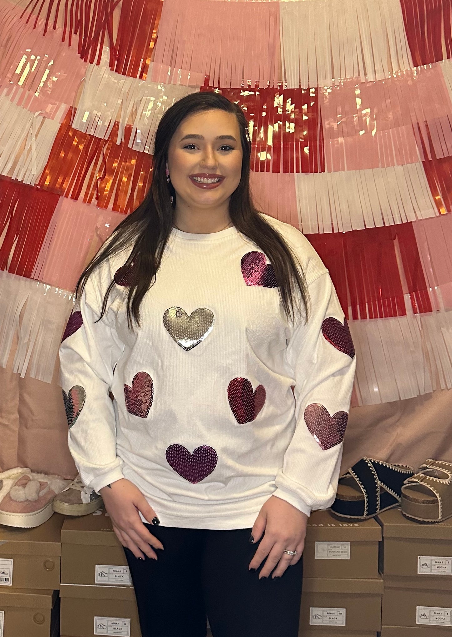 HEART CORDED RIBBED PULLOVER