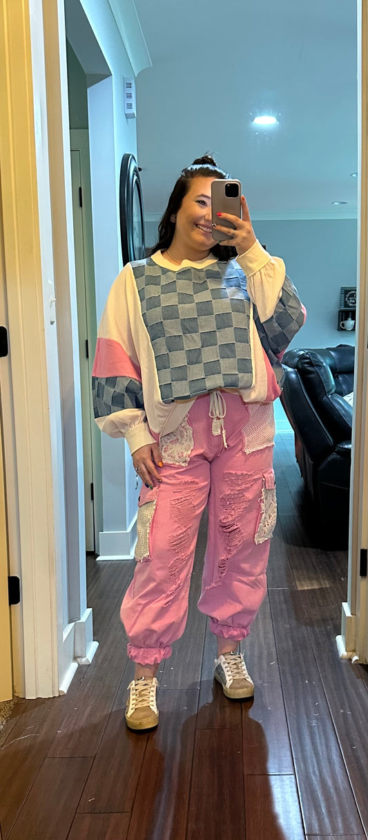CHECKERED DENIM PULLOVER