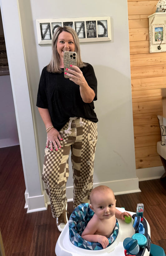 CHECKER BOARD DENIM PANTS