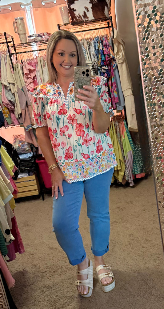 ADRIANNE FLORAL STRIPED TOP