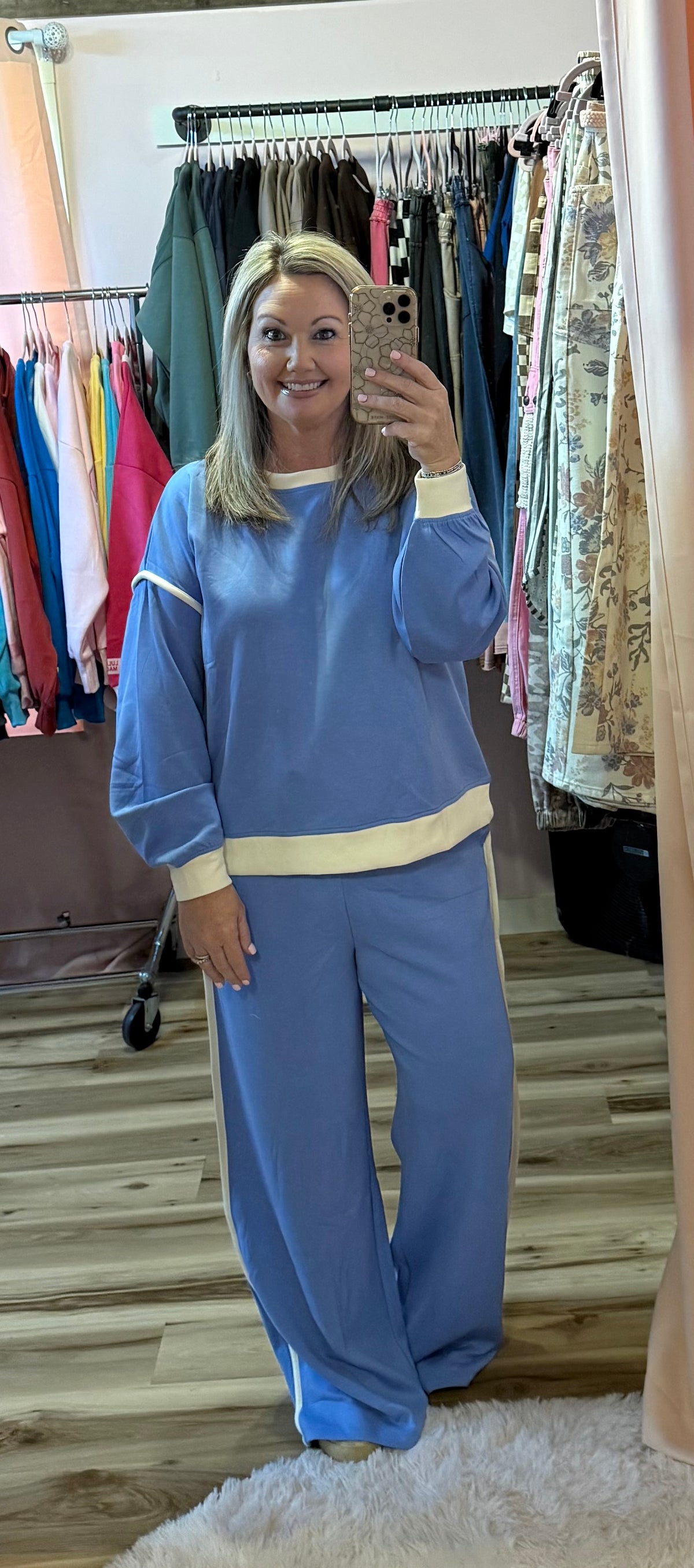 SCUBA SWEATSHIRT AND PANT SET WITH TRIM PIPING