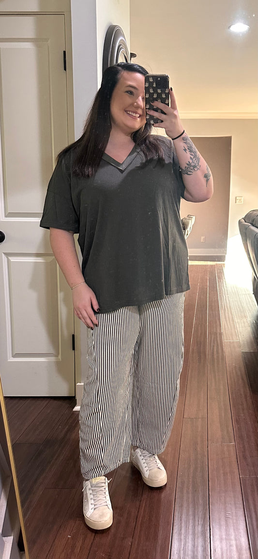 STRIPED BARREL JEANS