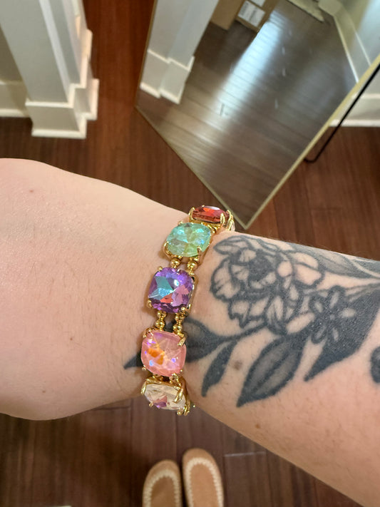 CUSHION CUT SQUARE GLASS CRYSTAL STRETCH BRACELET