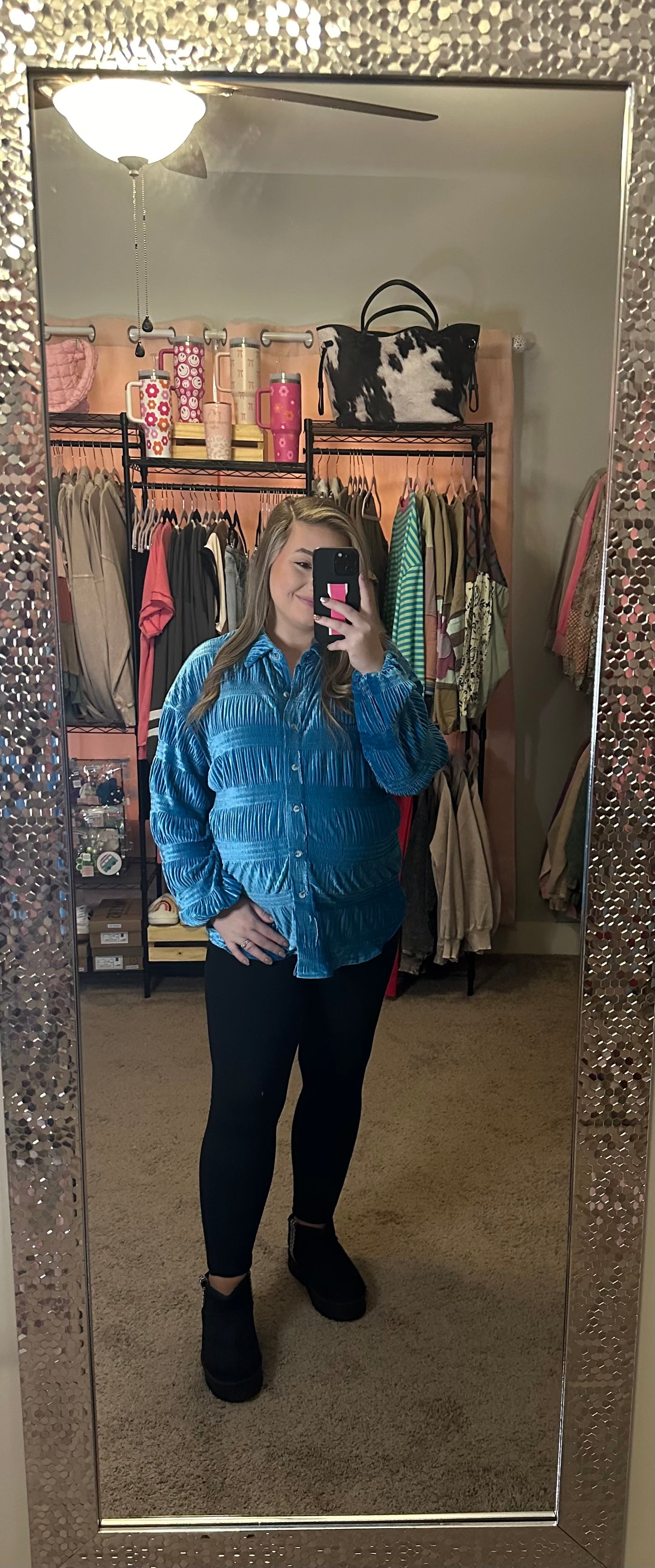 VELVET SHIRRING TOP