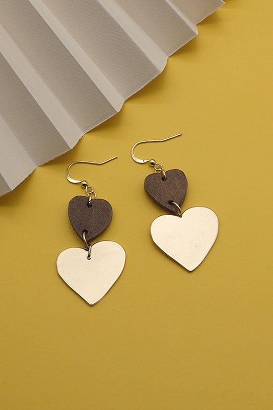 DOUBLE HEART WOOD EARRINGS