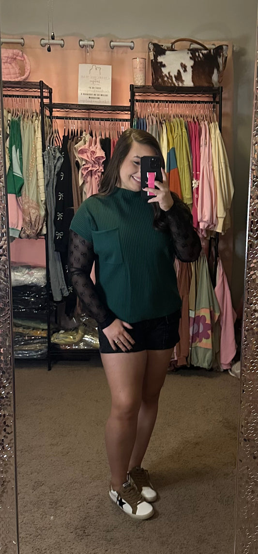 MESH BOW PATTERN LONG SLEEVE TOP