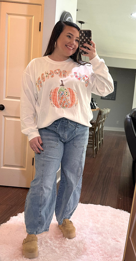 PATCHWORK PUMPKIN CREWNECK
