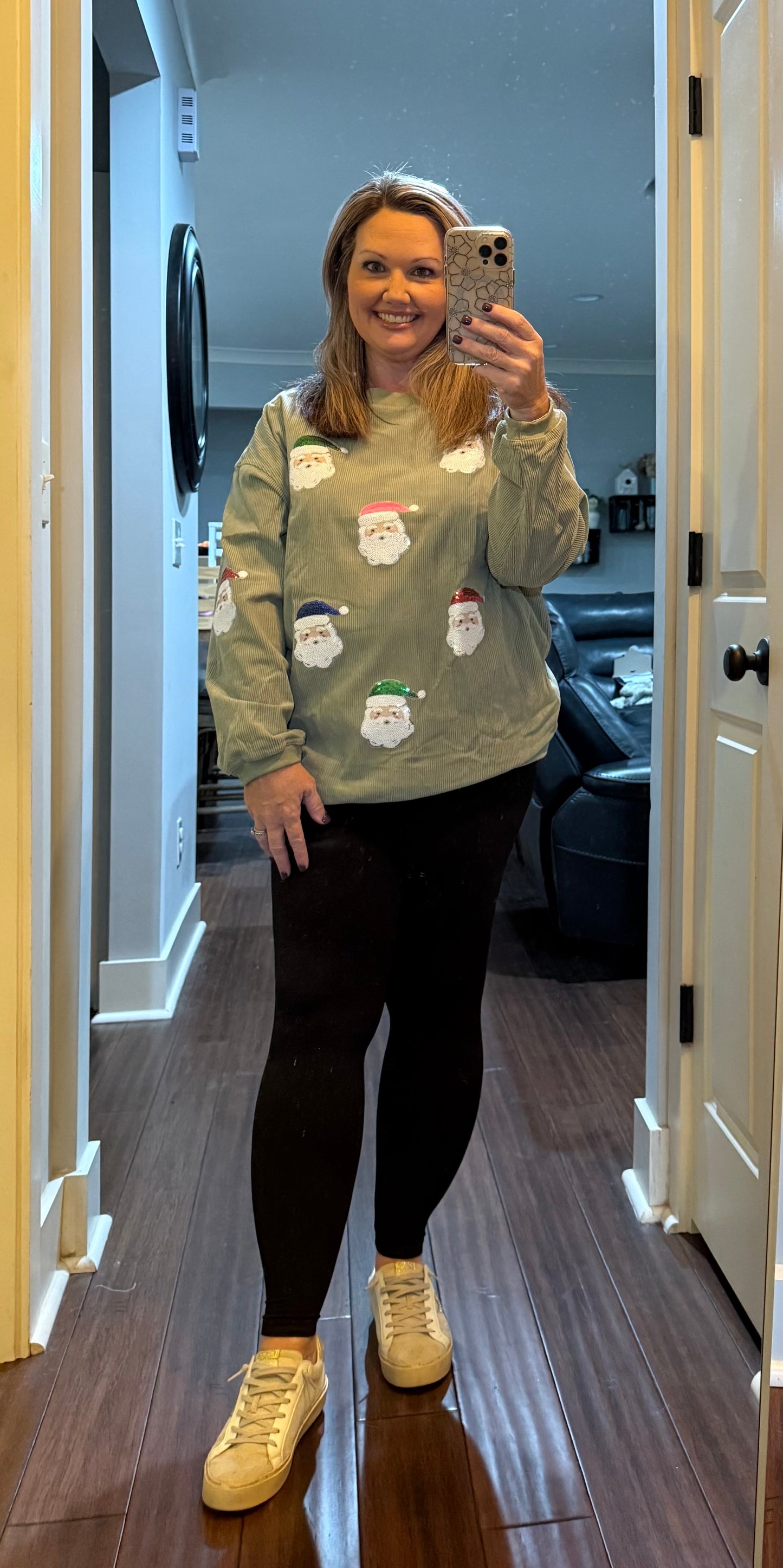 SEQUIN SANTA RIBBED PULLOVER