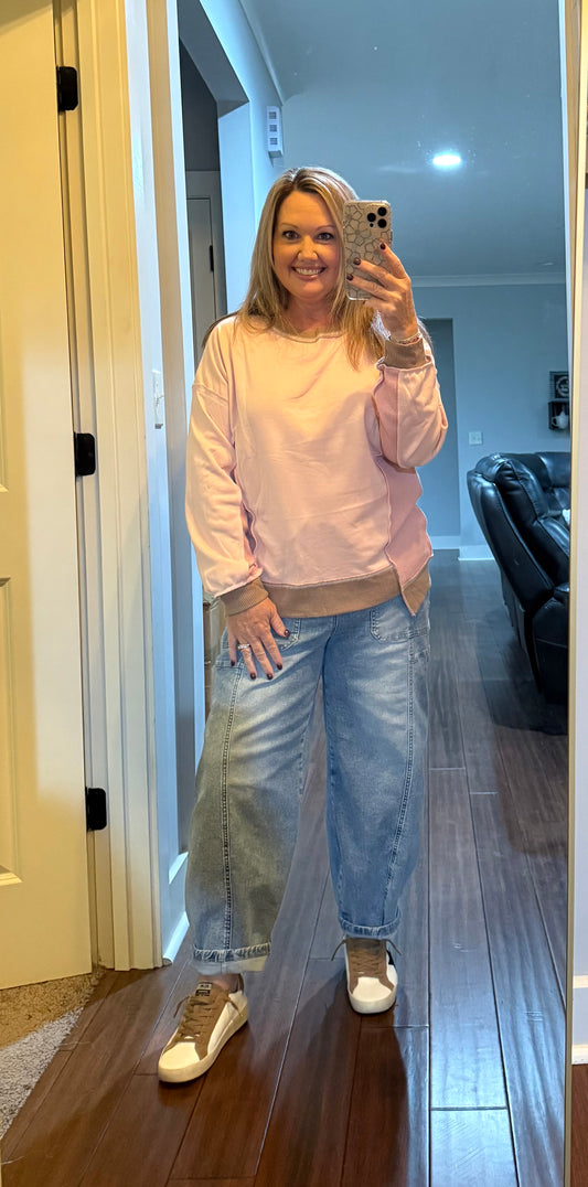 MIXED TEXTURED WAFFLE PULLOVER