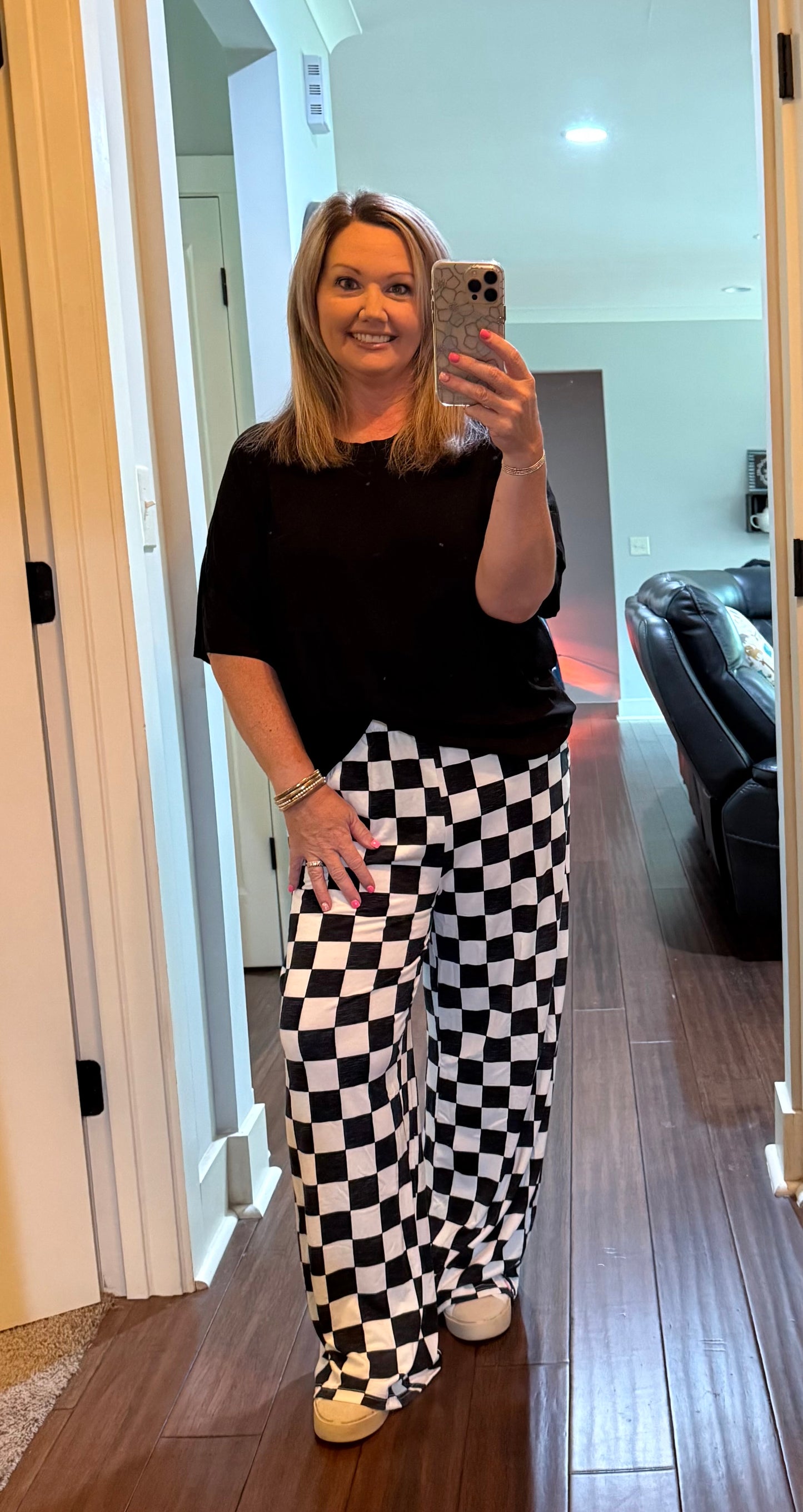 CHECKERED HIGH WAIST PANTS