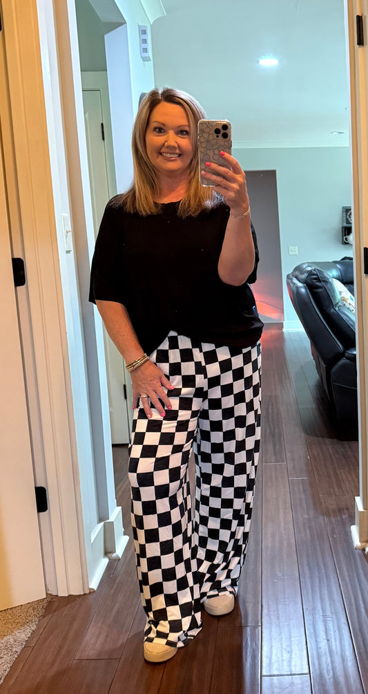CHECKERED HIGH WAIST PANTS