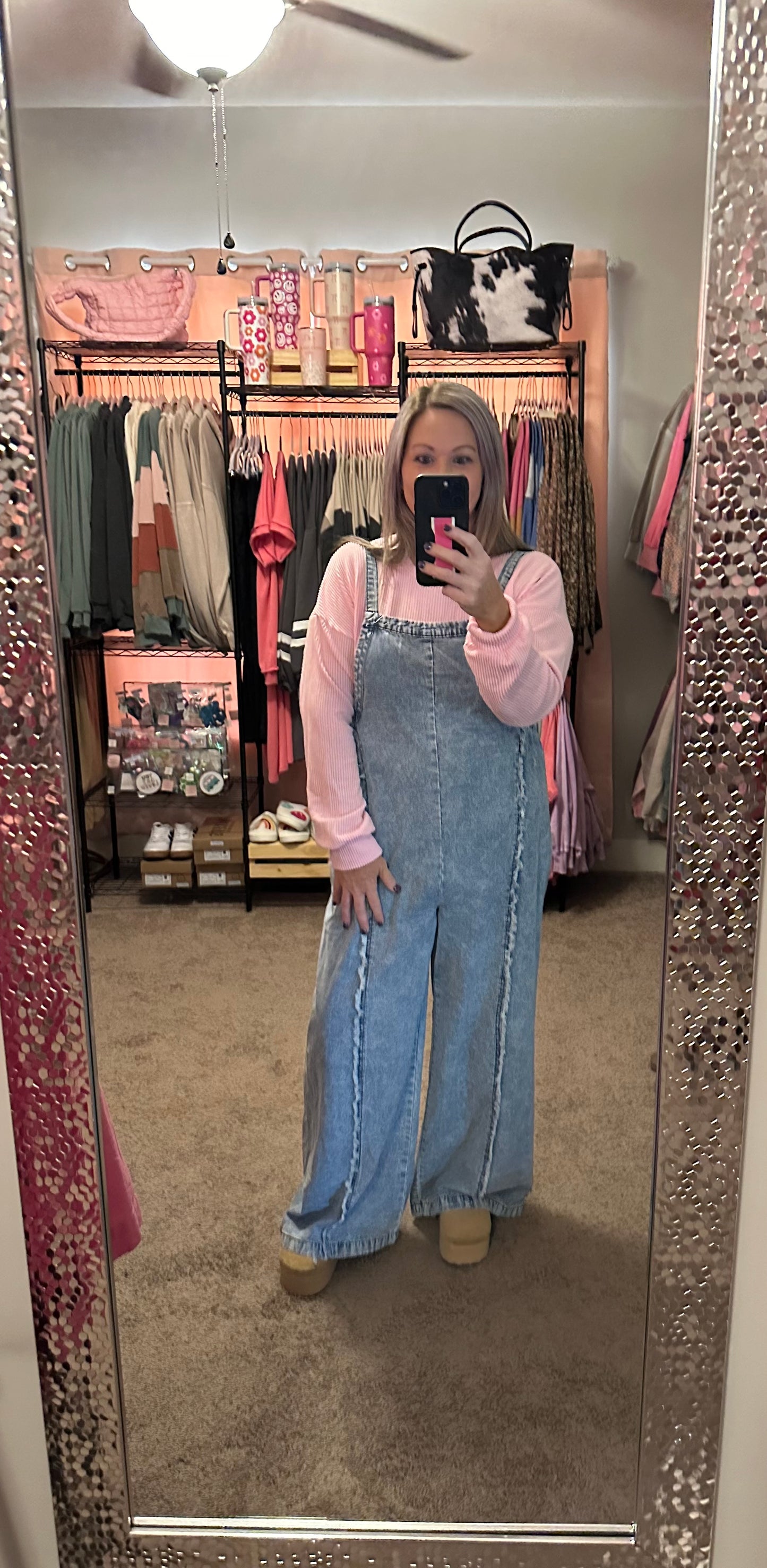 FRAYED DENIM OVERALLS