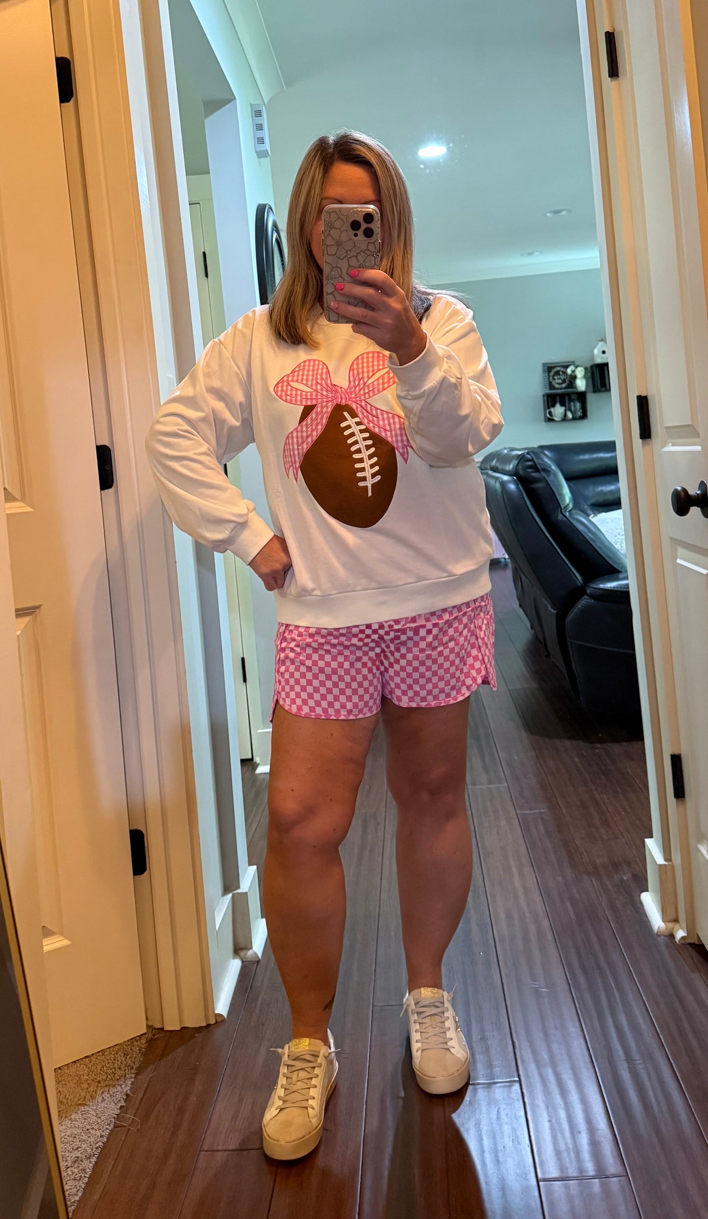 RIBBON BOW FOOTBALL CREWNECK
