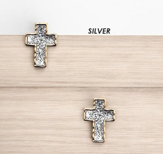 GLITTER CROSS POST EARRINGS