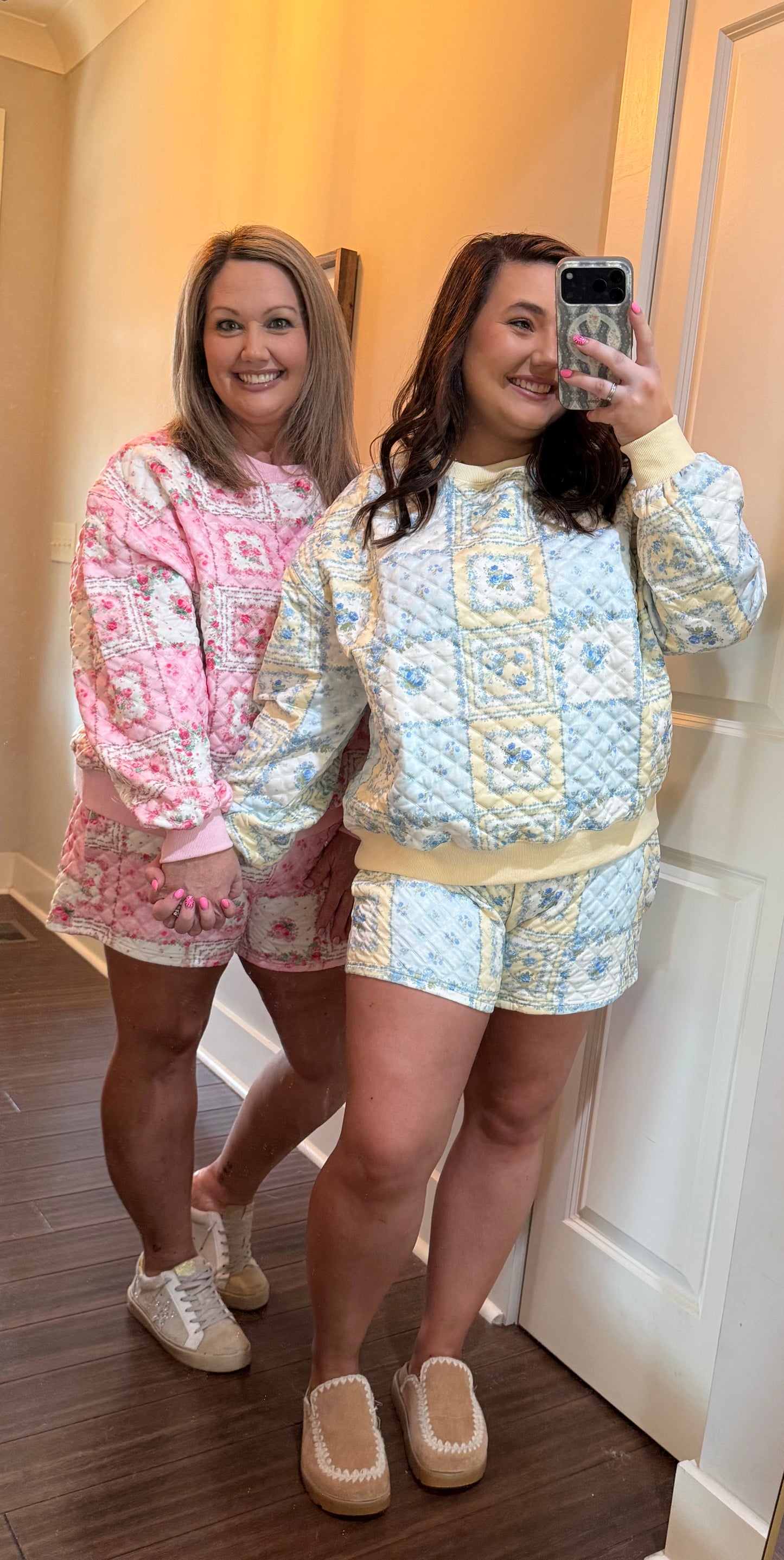 PATCHWORK QUILTED PULLOVER SHORT SET